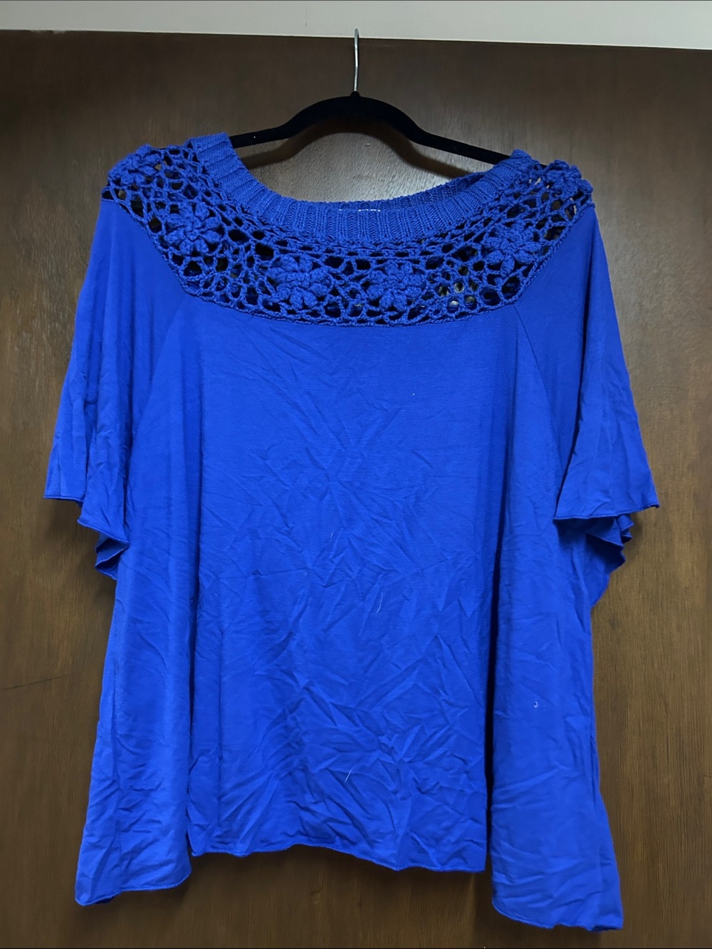Blue Crochet Yoke Women's Top